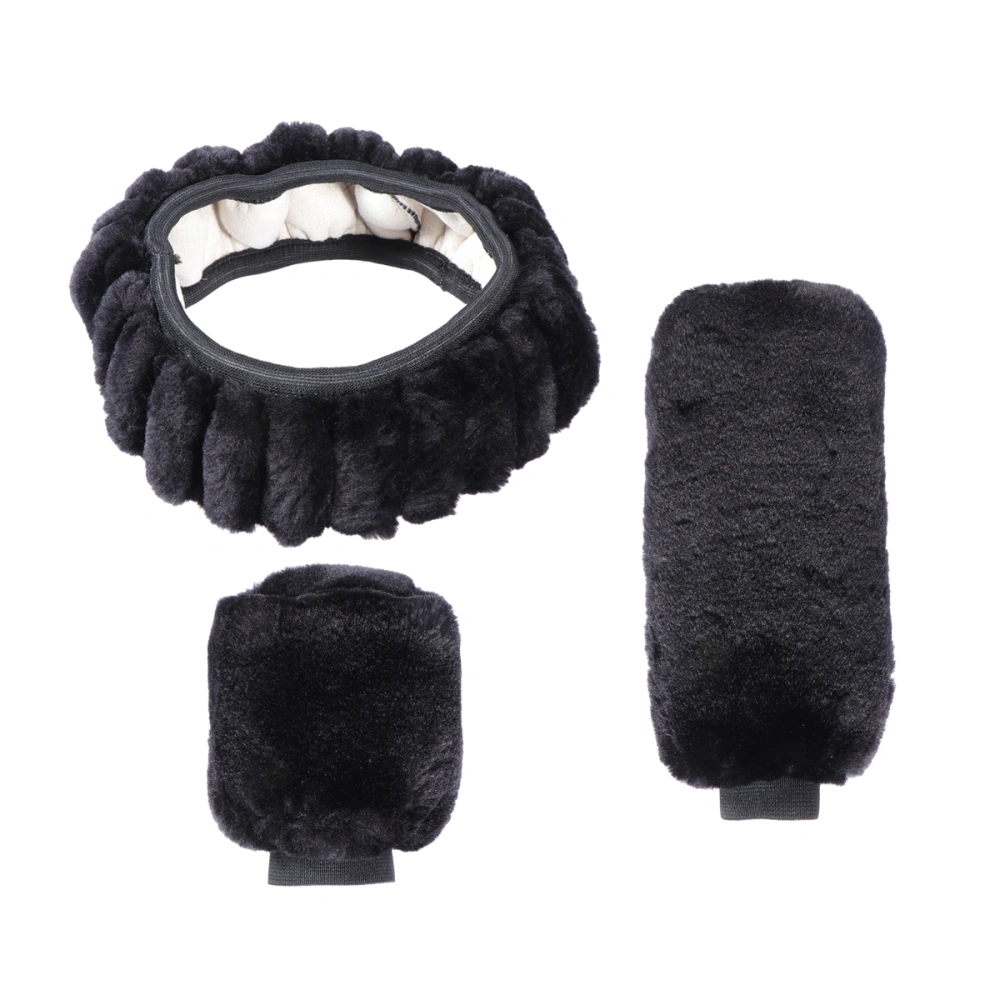 Non-slip Car Decoration Steering Wheel Handbrake Gear Cover Plush Cover Set(Black)