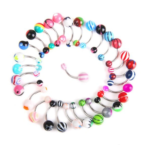 30pcs Women Acrylic Belly Navel Ring Dangle Bar Stud (Random Color)