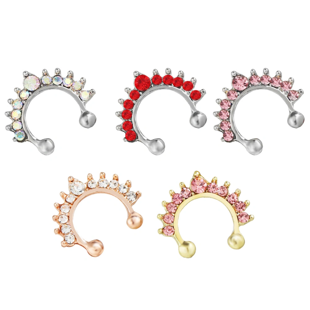 5Pcs Stainless Steel Nose Ring Rhinestone Nose Ring Body Piercings(Random Color)