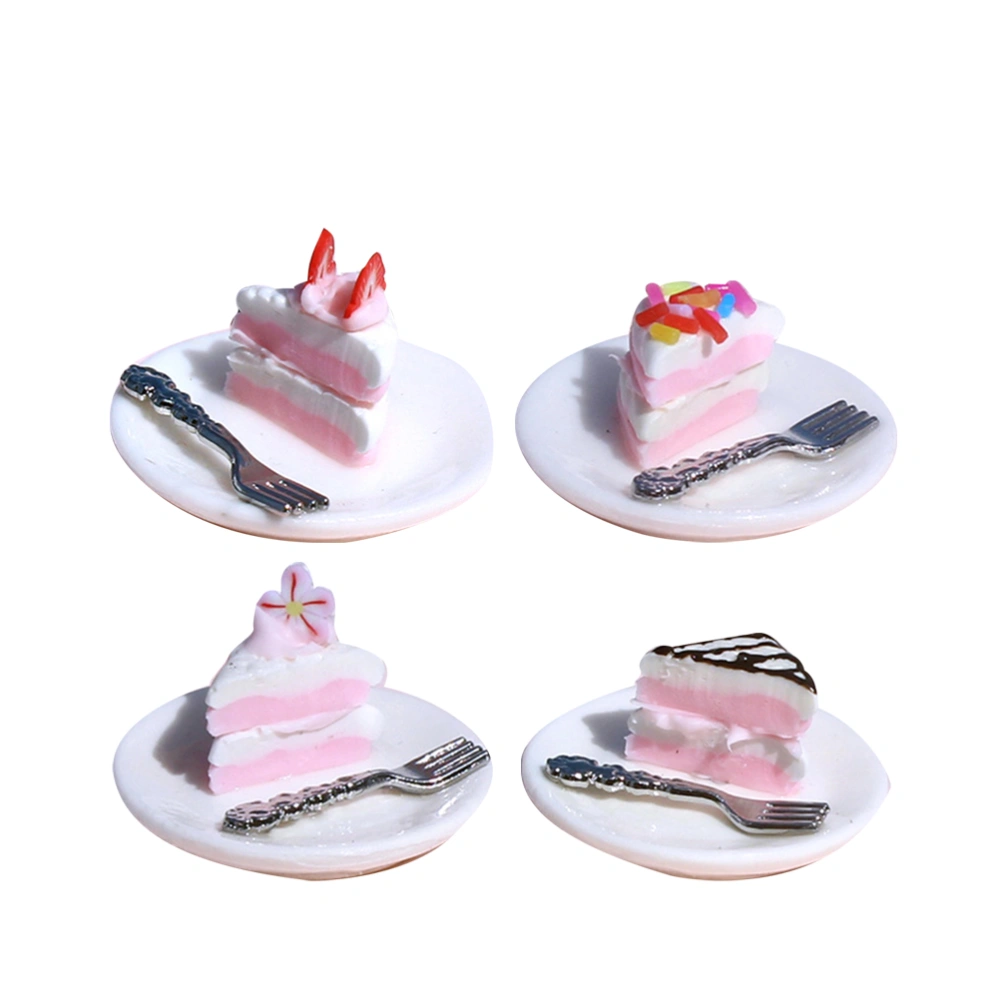 4PC Mini Cake Model Decor Simulated Cake Food Toys Artificial Resin Cake Model Decors Mini House Food Toys Lovely Photograph Layout Props for Mini House Micro World Supplies Mixed Style