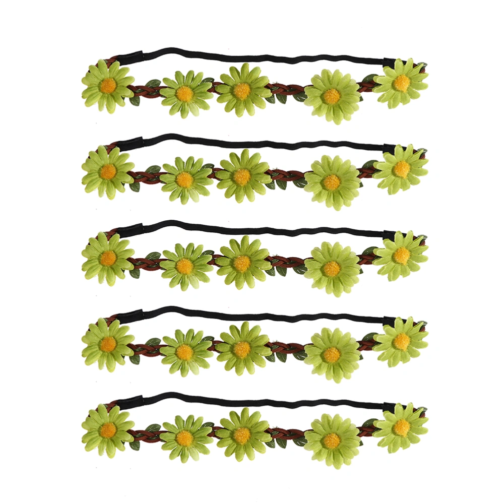 5pcs Hawaiian Sunflower Hair Wreath Party Garland Wreaths Simulate Flower Hair Band Bohemia Style Headpiece Beach Theme Party Favors (Green)