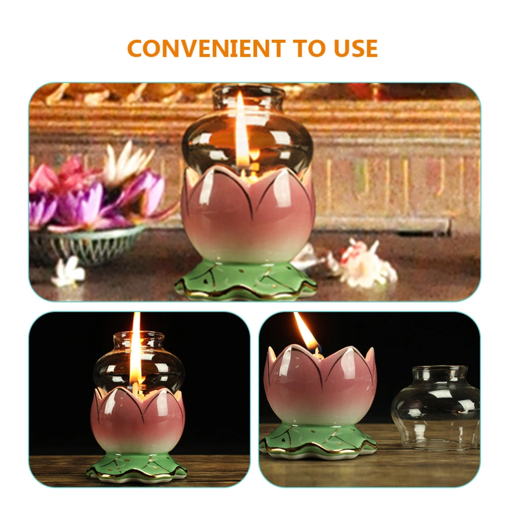 2 Sets of Buddhist Kerosene Lamp Lotus Oil Lamp Windproof Ceramic Butter Lamp