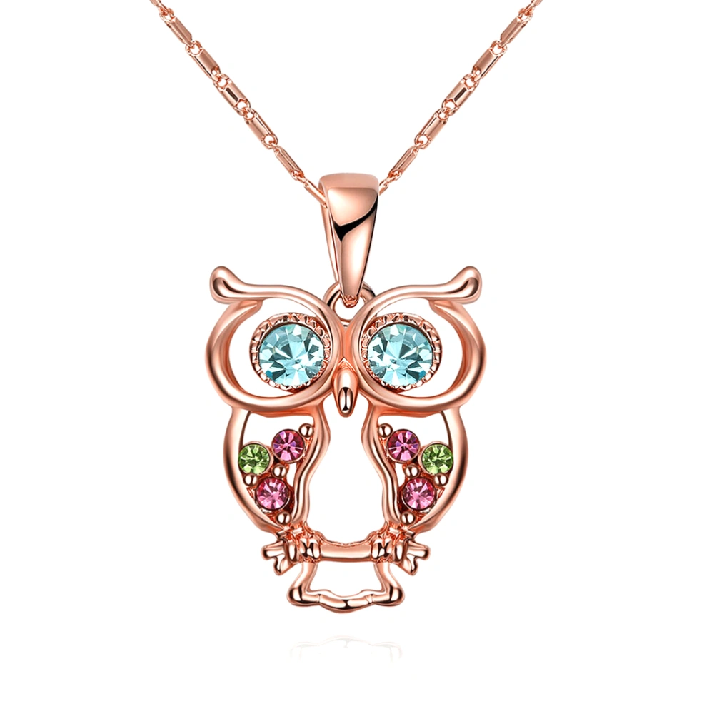 Women Pendant Necklace Owl Shaped Jewelry Gift for Christmas Day Wedding Party (Rose Gold AKN061)