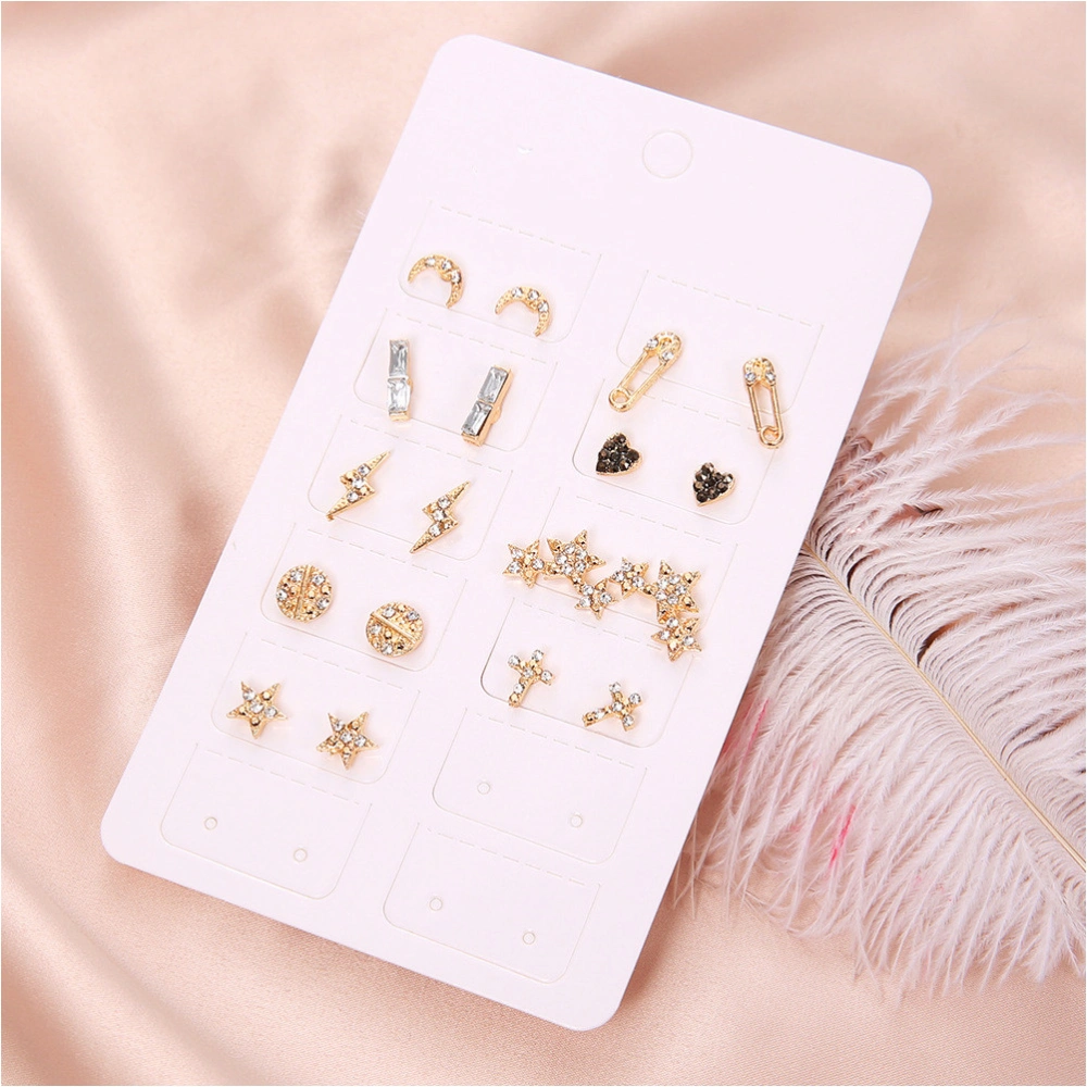 9 Pairs Earrings Girl Ear Ring Heart Star Moon Cross Pattern Ear Drops Ear Decor