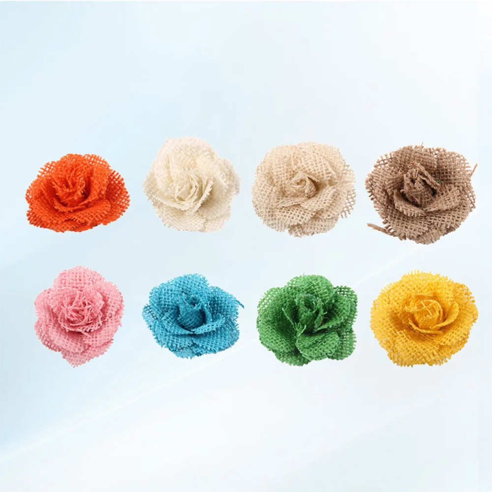 8pcs DIY Flower Decoration Accessories Natural Jute Rose Shape Decoration Handmade Burlap Lace Floral Decoration Hessian Durable Burlap Craft Hair Bow Hat Craft Party Favors Christmas Festival Party Decoration (Set NO.2 Jute Flower)