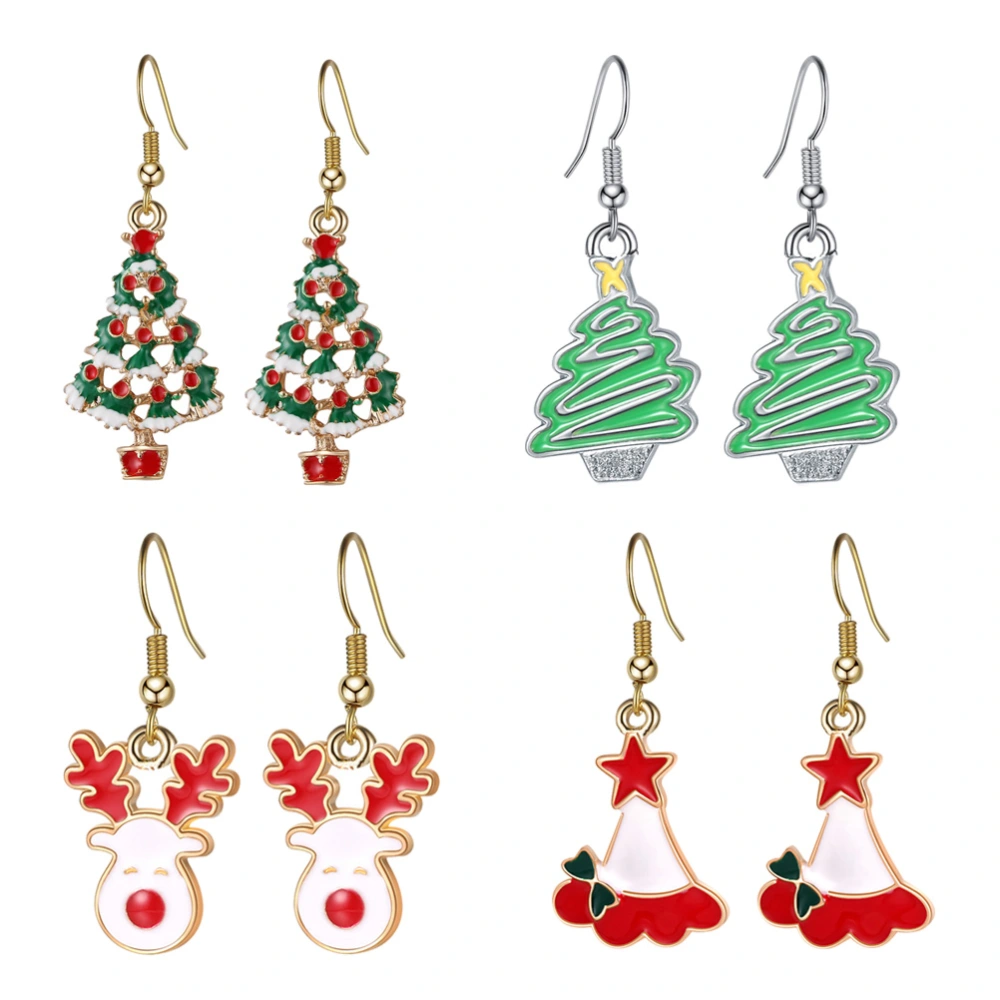 4 Pair of  Christmas Theme Earrings Creative Dangler Delicate Alloy Jewelry for Women Girls Party Costume Decoration (Mixed Style)