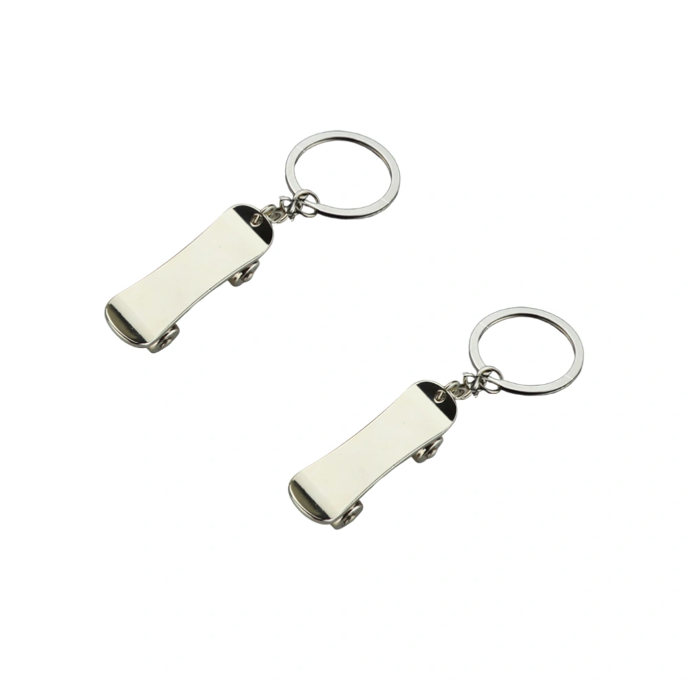 2Pcs Skateboard Shape Keychain Creative Keyring Key Holder Ring Decoration Gift Hanging Ornament for Car Bag (Silver)