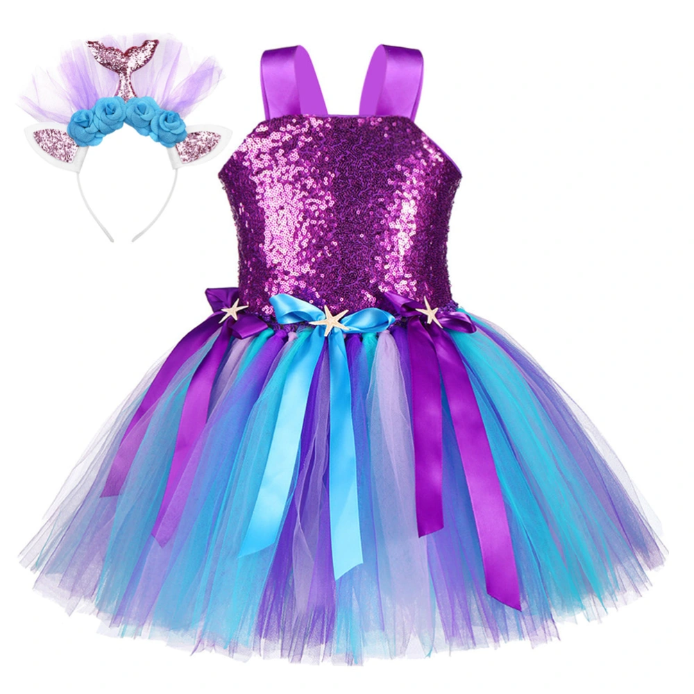 Girls Mermaid Tutu Dress with Headband Baby Girls Birthday Outfit Party Costume Cosplay Clothing Set (Purple XXXL, 11-12 Year Old)