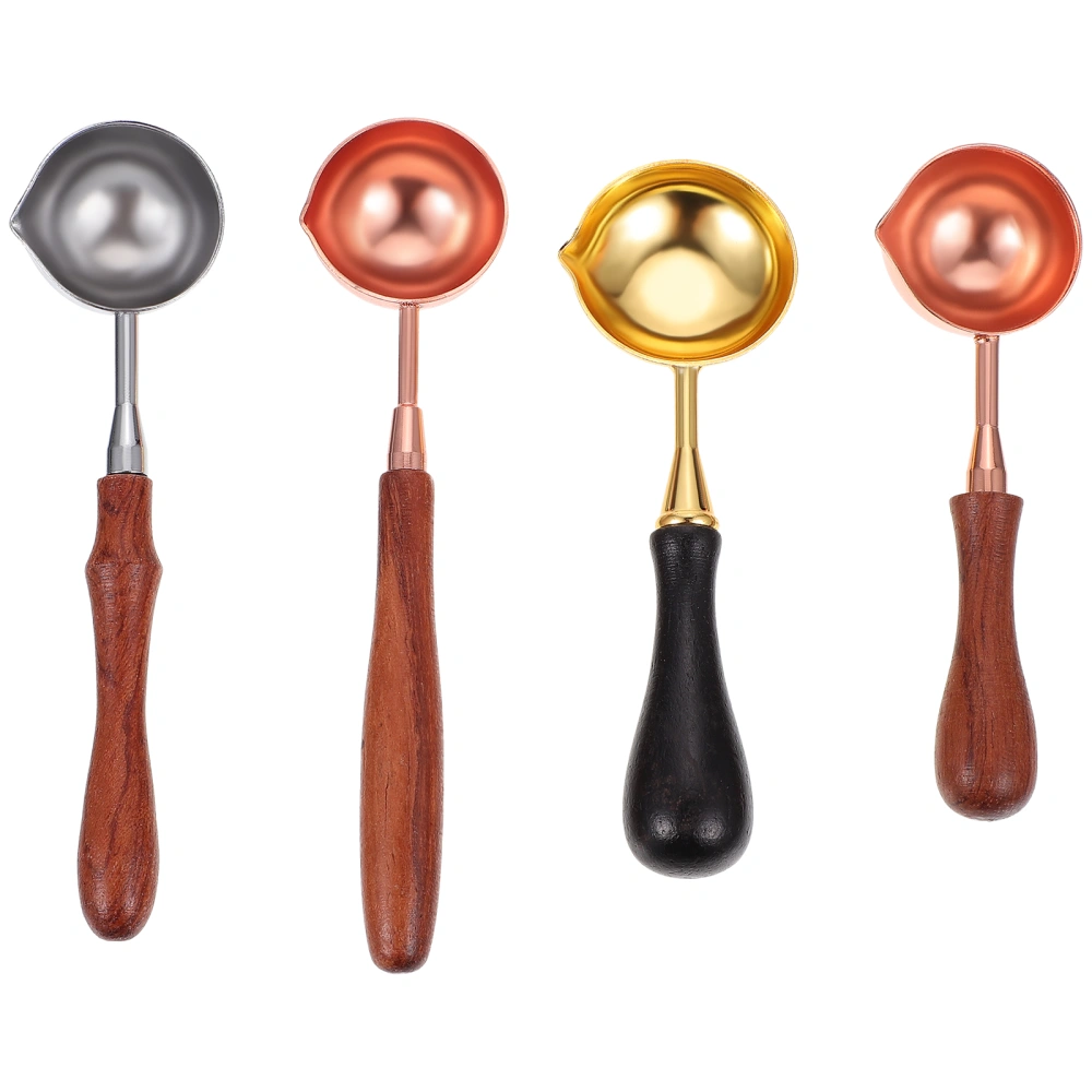 4pcs Wax Spoon Wax Sealing Stamp Melting Spoon Wood Handle Copper Spoon