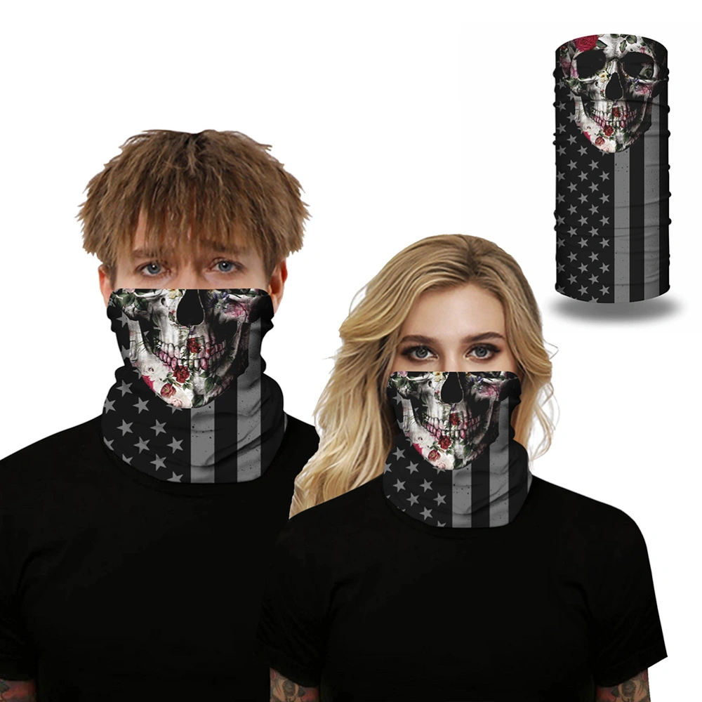 American Flag Printing Face Scarf Outdoor Neck Gaiter Multifunctional Face Mask Riding Dustproof Neckerchief Windproof Headwrap Breathable Headwear (Skeleton Pattern)