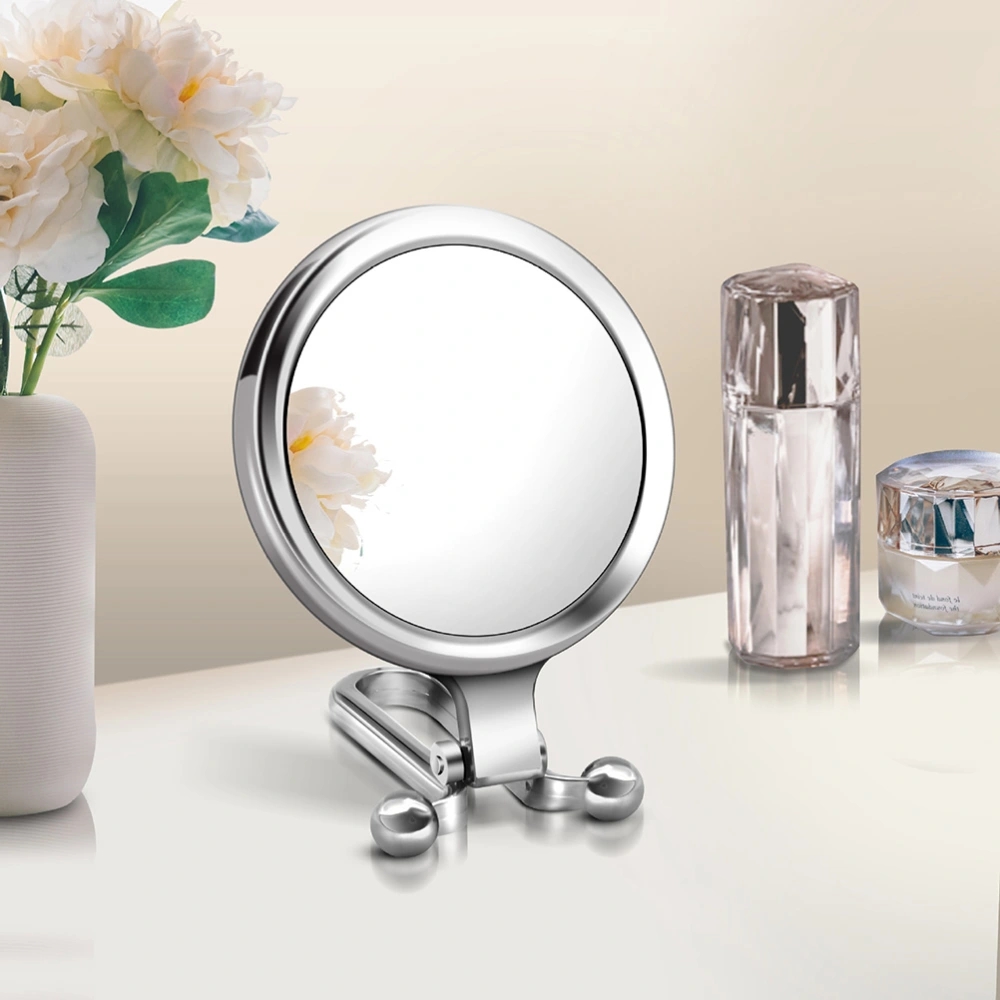 1PC Folding Round Mirror Portable Makeup Mirror Delicate Pimples Care Mirror for Home Trip Salon Use Silver 10 Times