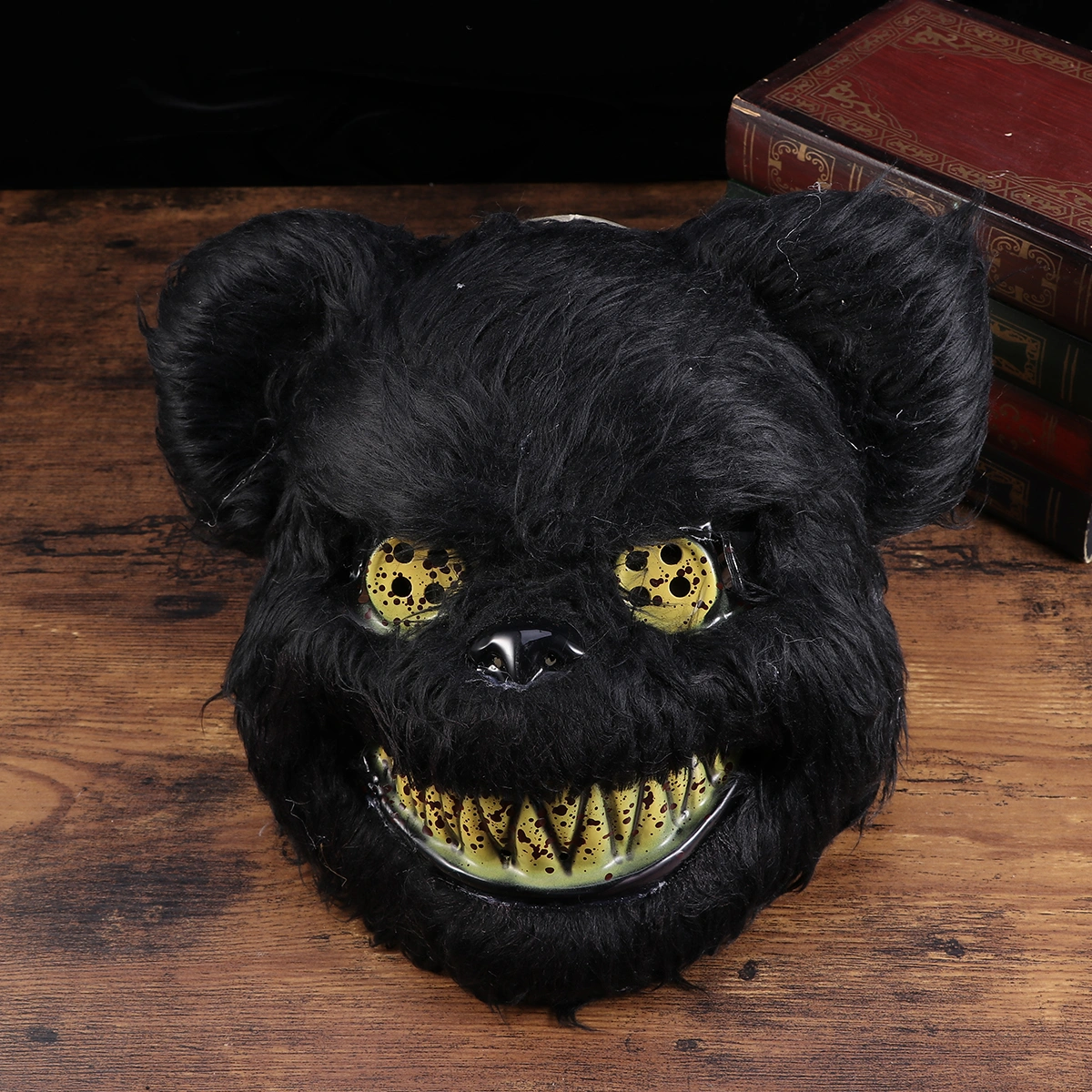 Scary Bloody Bear Mask Costume Prop Mask Dress-up Accessory for Halloween Masquerade Cosply Costume Party Performance (Black)