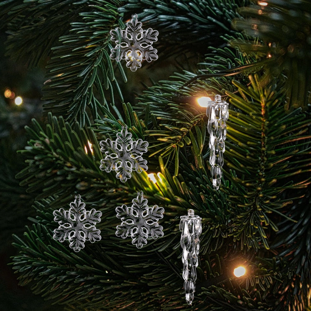 1 Set Christmas Snowflake Icicle Ornaments Plastic Transparent Haning Pendants