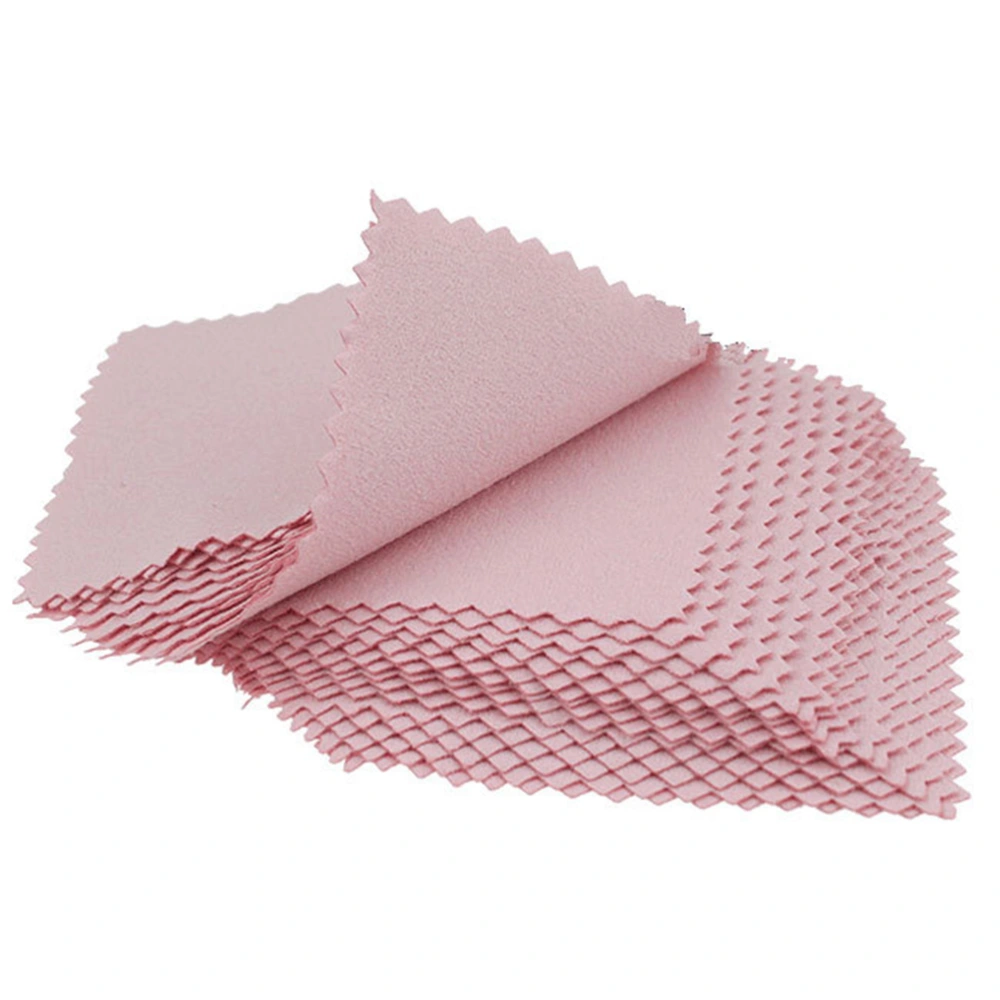 50pcs Jewelry Cleaning Cloth Suede Nap Cleaning Wipe Cloth Silver Jewelry Cleaning Cloth (Pink)