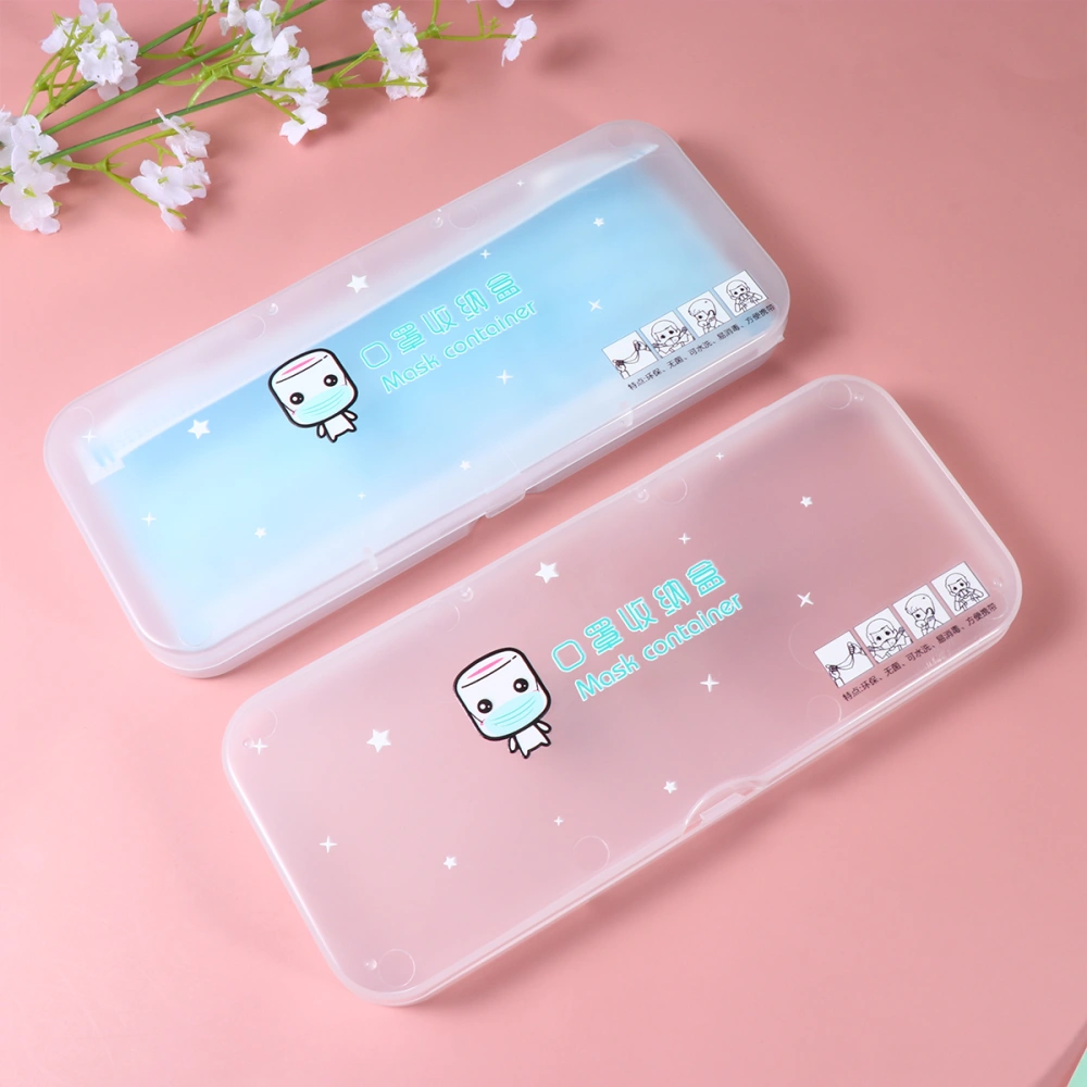 2pcs Cartoon Disposable Face Mouth Mask Storage Box Dustproof Container Storage Case Portable PP Sundries Container (Large Size)