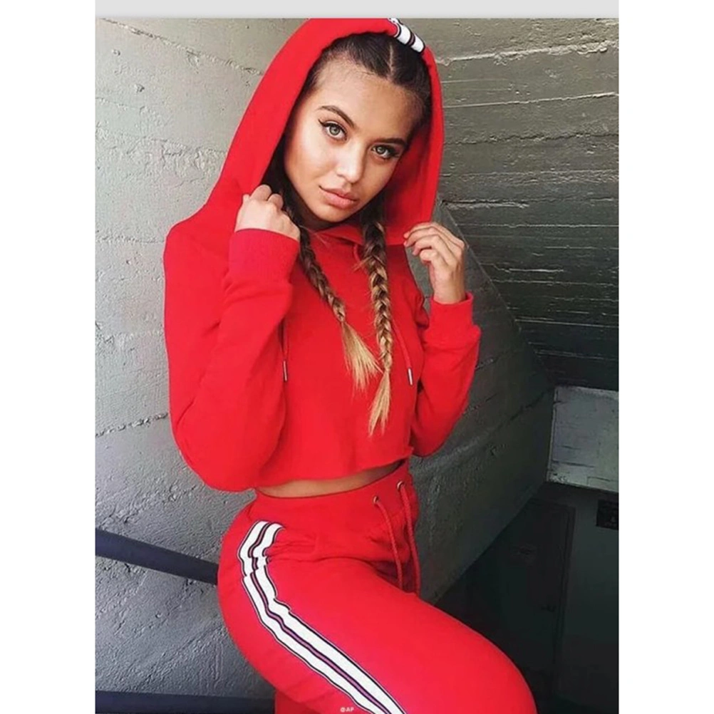 Women Short Tops Tracksuit Hoodies and Pants Sets Casual Suit Size S (Red)