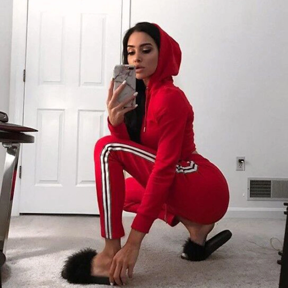Women Short Tops Tracksuit Hoodies and Pants Sets Casual Suit Size S (Red)
