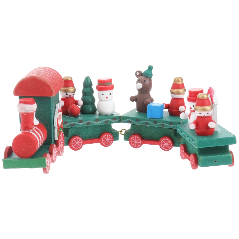 Christmas Decor Wooden Mini Train Decoration Ornaments Kids Gift Home Party Kindergarten Decor (Green)