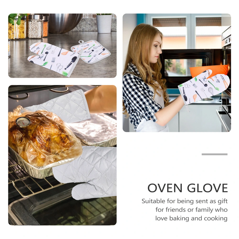 2 Sets Household Heat Resistant Mitten Oven Gloves Anti-scald Gloves for Kitchen