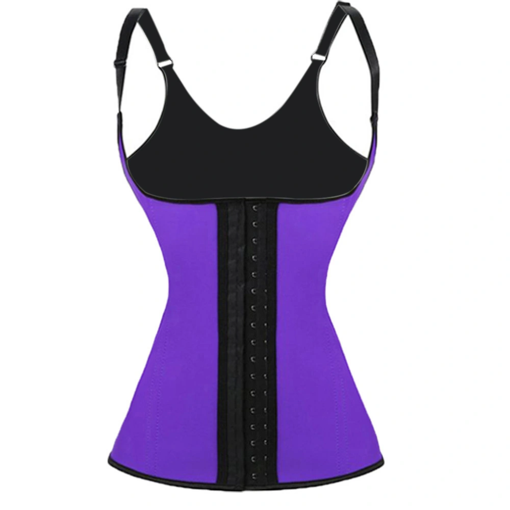 Women's Vest Style Adjustable Shoulder Straps Latex Underbust Corset Waist Trainer Cincher Body Shaper Shapewear - Size M (Purple)