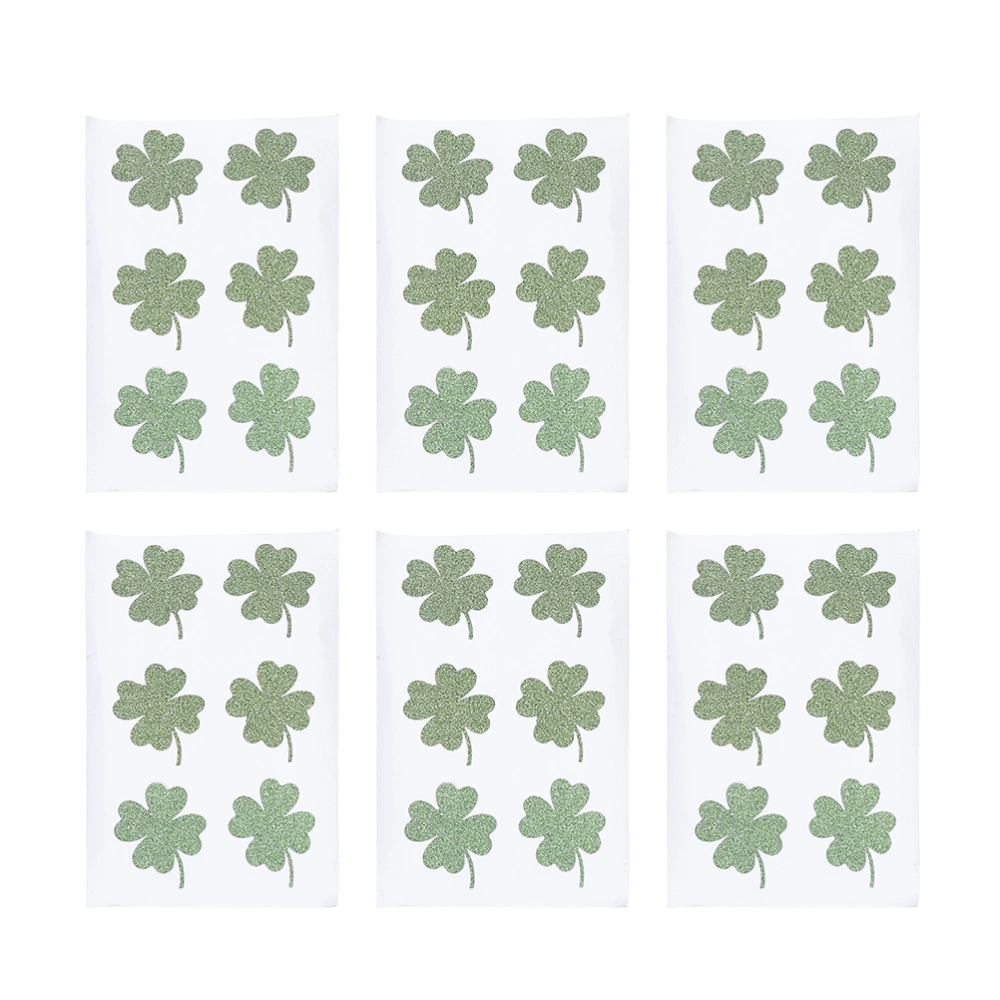 36pcs Glitter Four-leaf Clover Stickers Decorative Gift Stickers Decal for St. Patrick Day Festive Home Party Decor