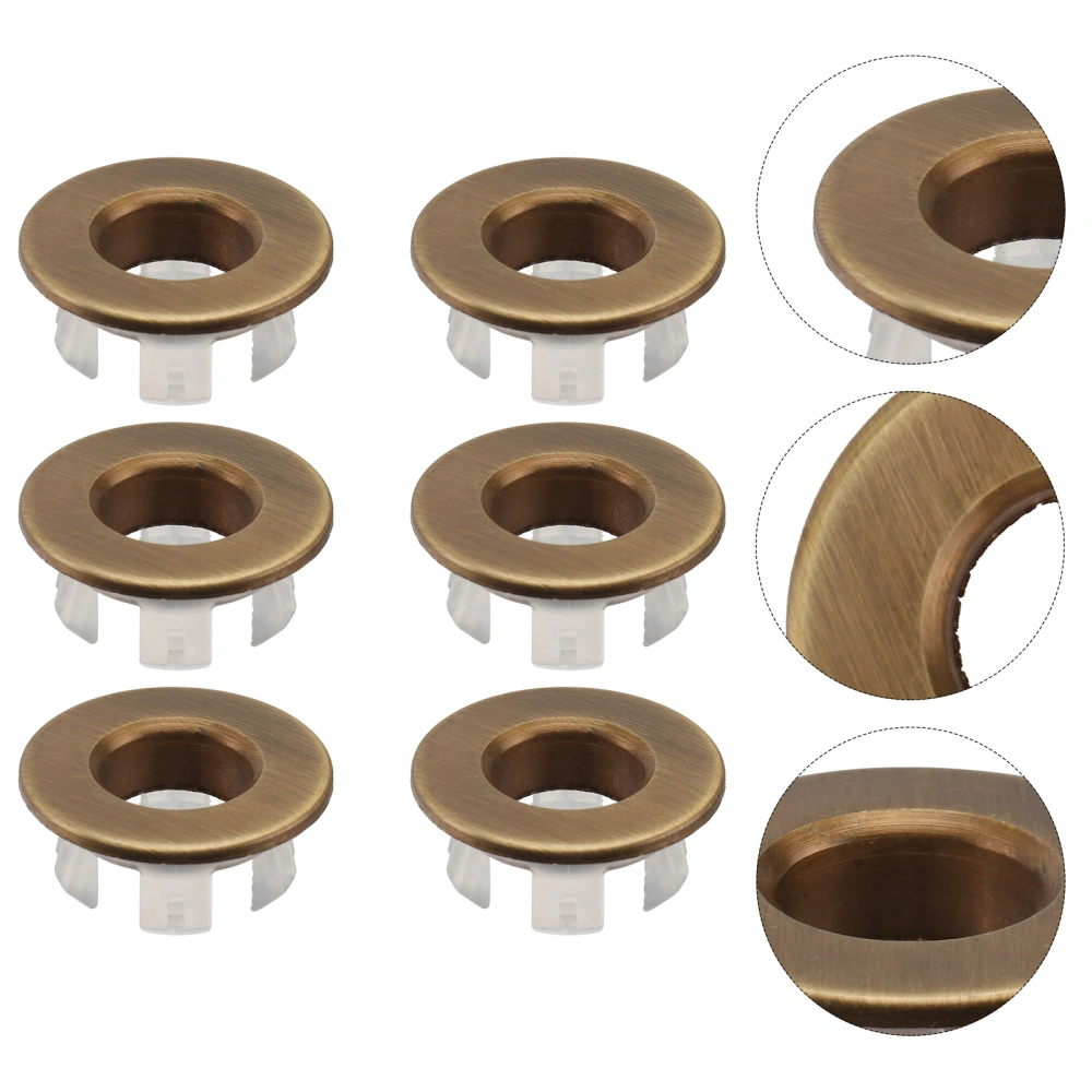 6Pcs Wash Basin Spillway Hole Covers Lavatory Basin Ring Accessories (Bronze)