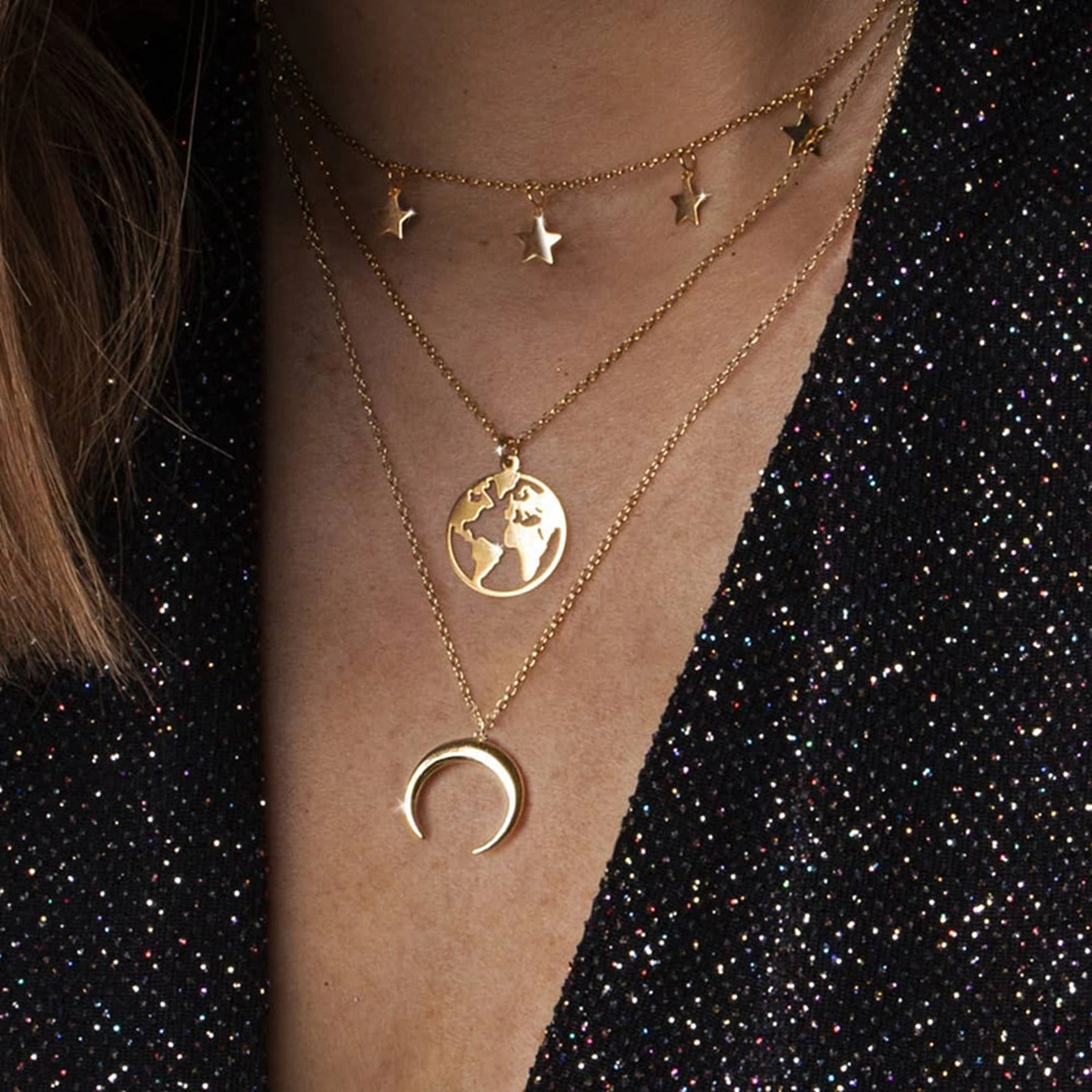 Geometric horns stars necklace