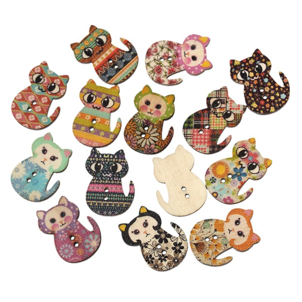 100pcs 2 Holes Cat Shape Wood Wooden Buttons for Sewing Crafting