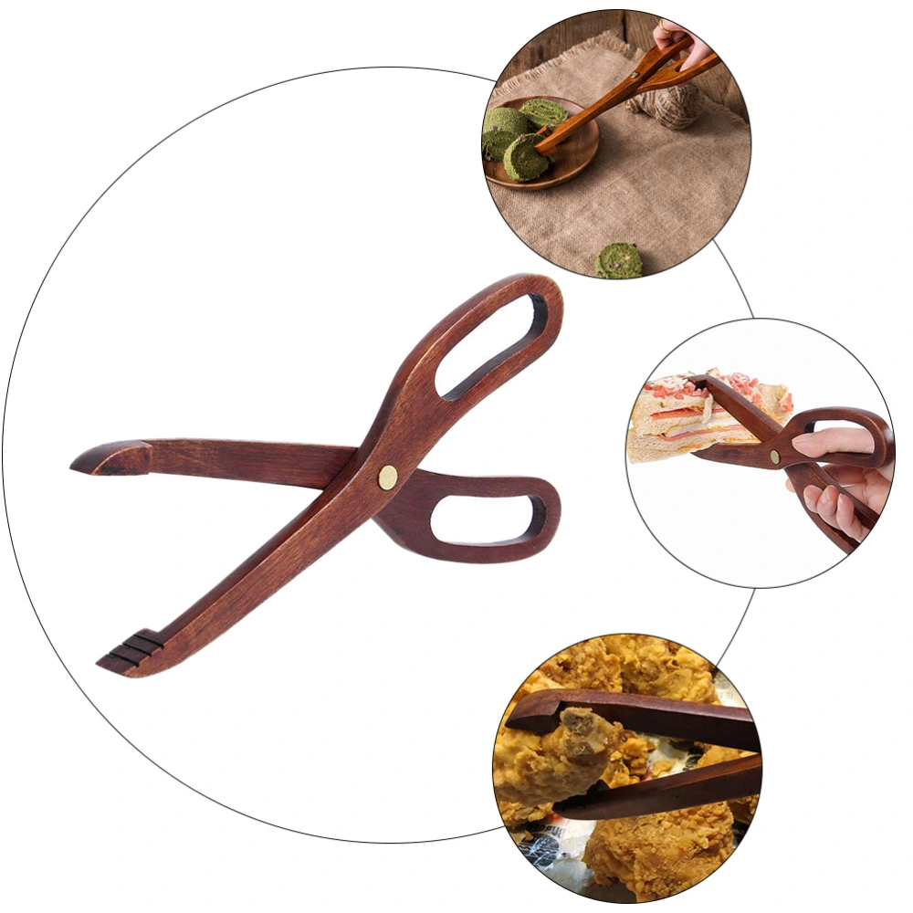 1Pc Wooden Barbecue Food Tong Scissor Design Food Clip Kitchen Baking Clamp