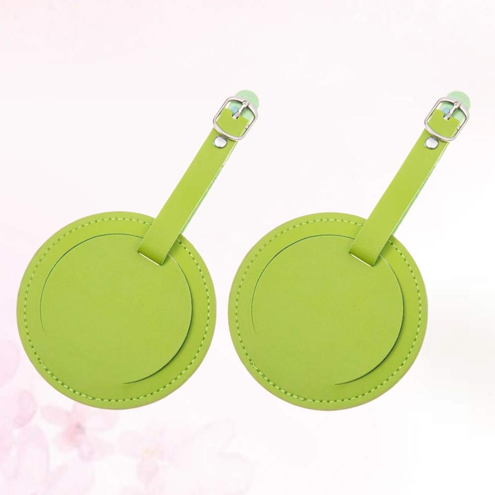 2 Pcs Round PU Leather Travel Luggage Bag Tag ID Labels Tag Case Name Holder wtih Buckle for Luggage Suitcase Backpacks (Green)