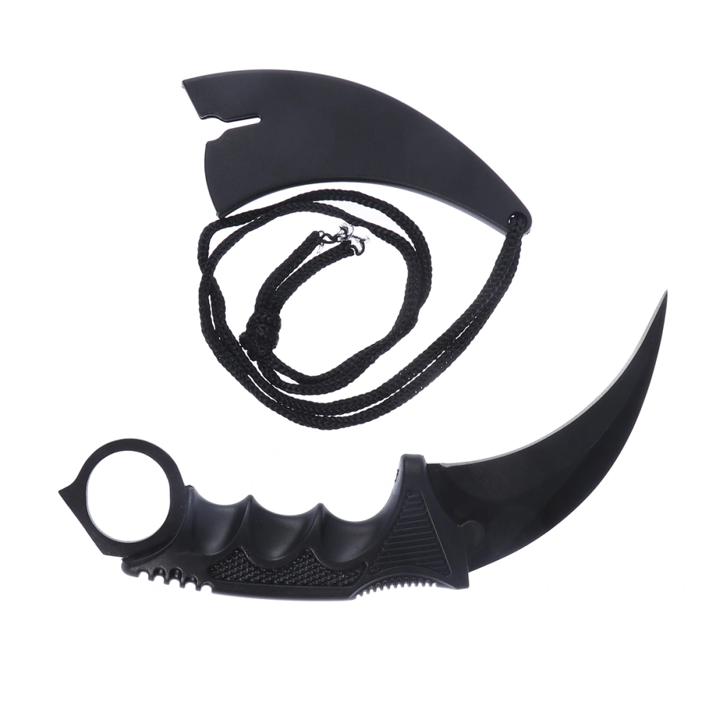 Tactical Pocket Stainless Steel Karambit Outdoor Camping Hunting Survival Tools EDC with Plastic Sheath (Black Blade/ Thin Style)