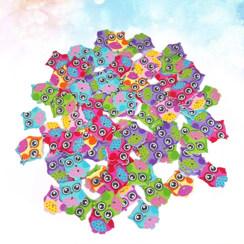 100pcs 2-Hole Colorful Wooden Buttons in the Shape of Owl for Sewing Scrapbooking(Assorted)