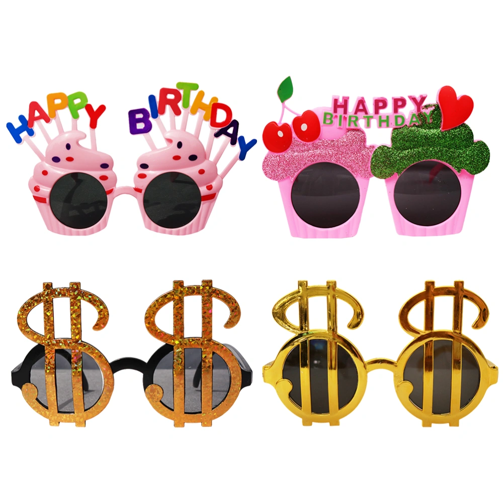 1 Set 4 Pcs Birthday Party Photo Props Decorations Wacky Glasses (Pink Golden)