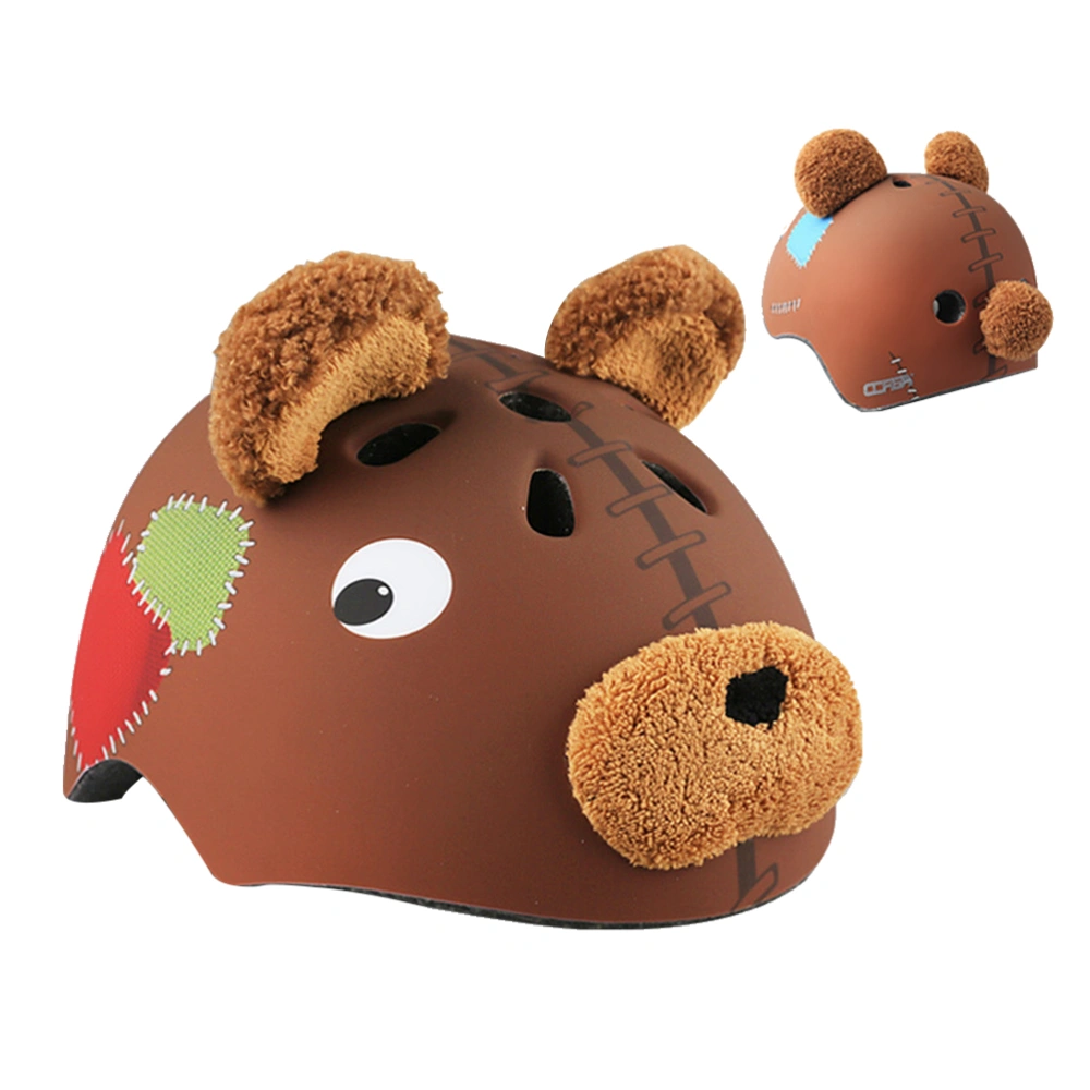 Children's Bike Helmet Children Sports Helmet Safety Protective Gear 3D Cartoon Bear Helmets for Skating Cycling Riding - Size S 50-54cm (Brown)