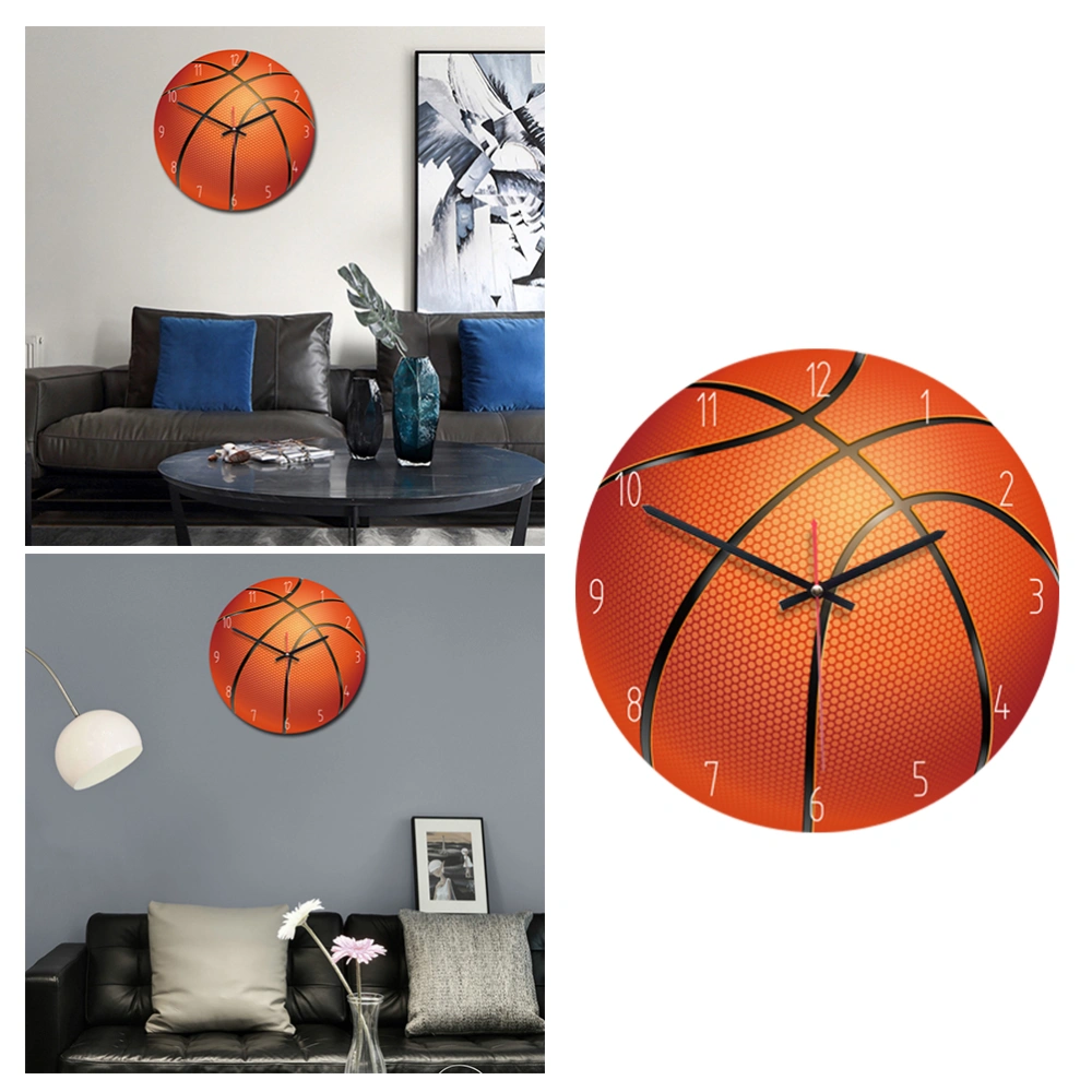 Acrylic Printed Wall Clock Round Basketball Pattern Simplicity Hanging Clock for Home Living Room Dining Hall Decoration