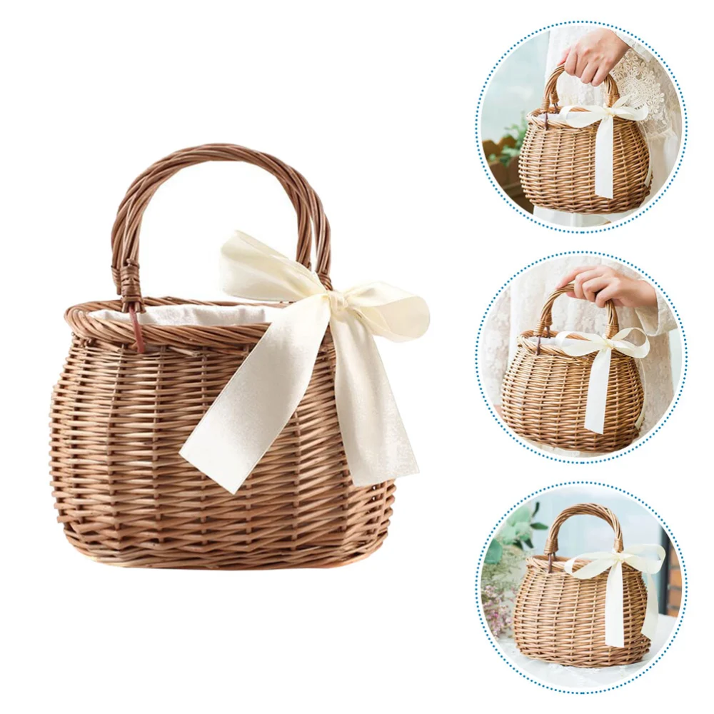 Outdoor Woven Beach Bag Rural Style Hand Basket Hand-woven Flower Holder