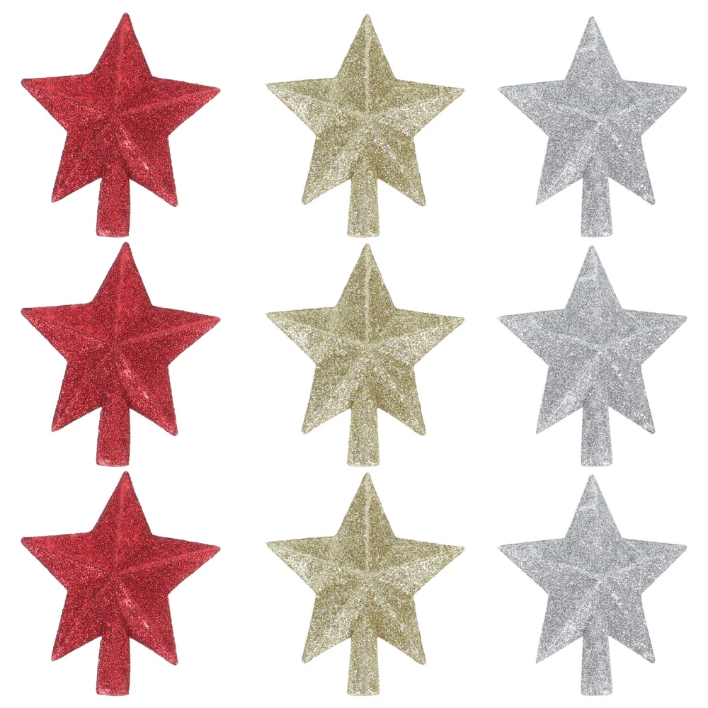 9pcs Christmas Tree Topper Stars 3D Pentagram Xmas Tree Decoration Xmas Supplies