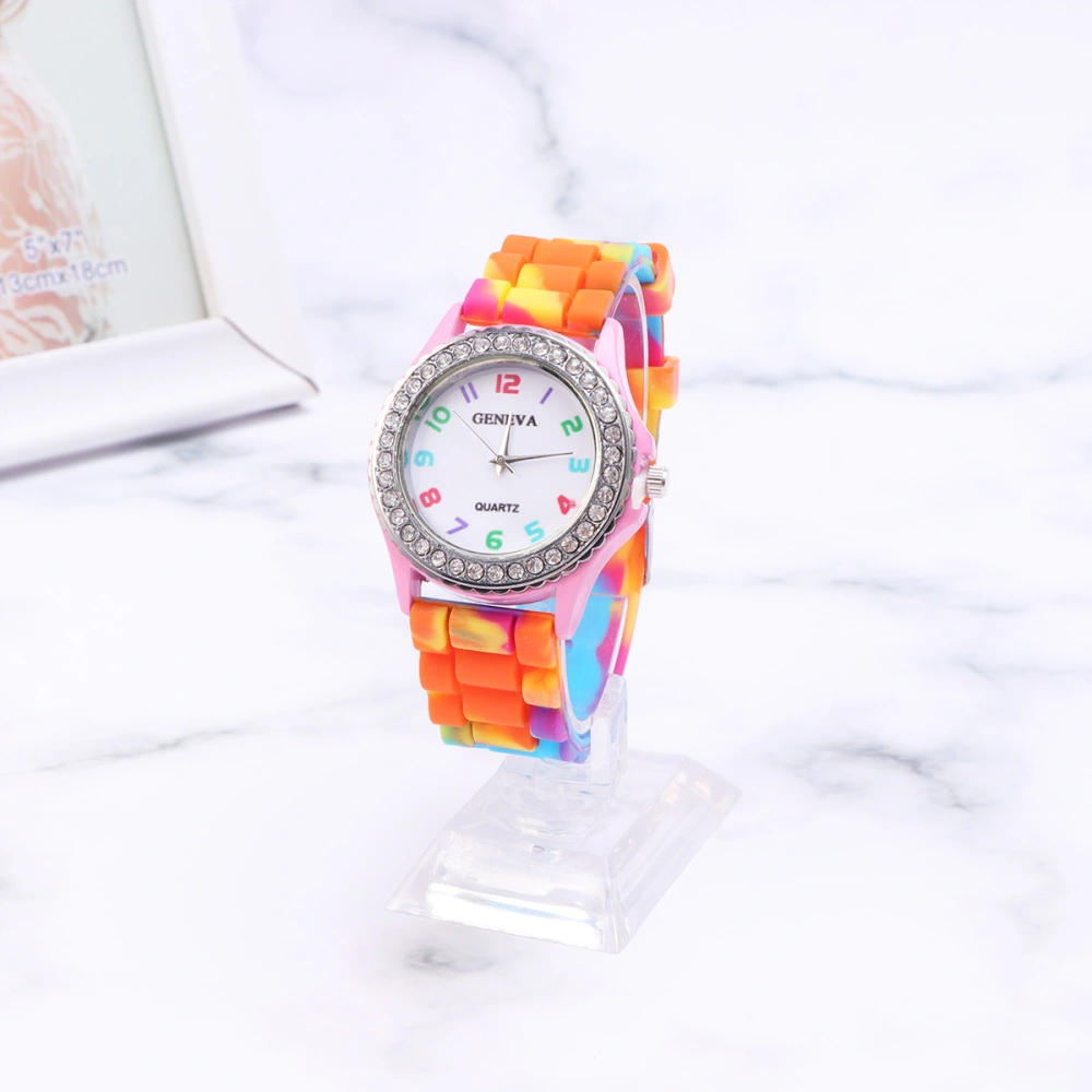 Camo Silicone Diamond Studded Lady Watch Beautiful Women Watch for Women Use (Pink)