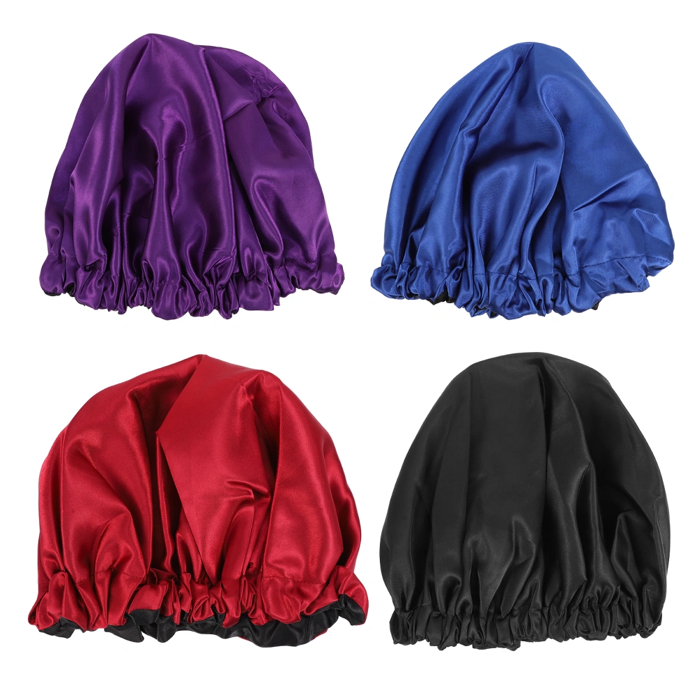 4pcs Adjustable Double Side Sleep Caps Satin Elastic Sleeping Hat Shower Bonnets