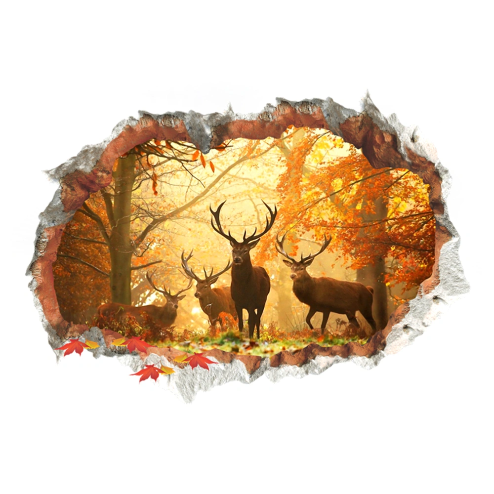 Wall Decals Broken Wall Of Winter Forest Elk 3D Window Removable Living Room Bedroom Mural Wall Sticker Decals Decoration