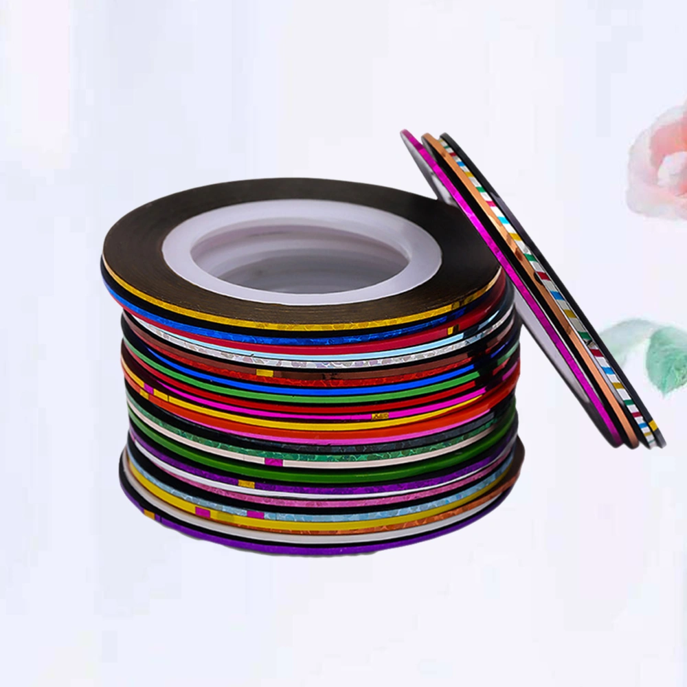 30 Rolls Striping Tapes Line Adhesive Sticker Nail Art Tips Decorations Manicure Tools (30 Random Colors)