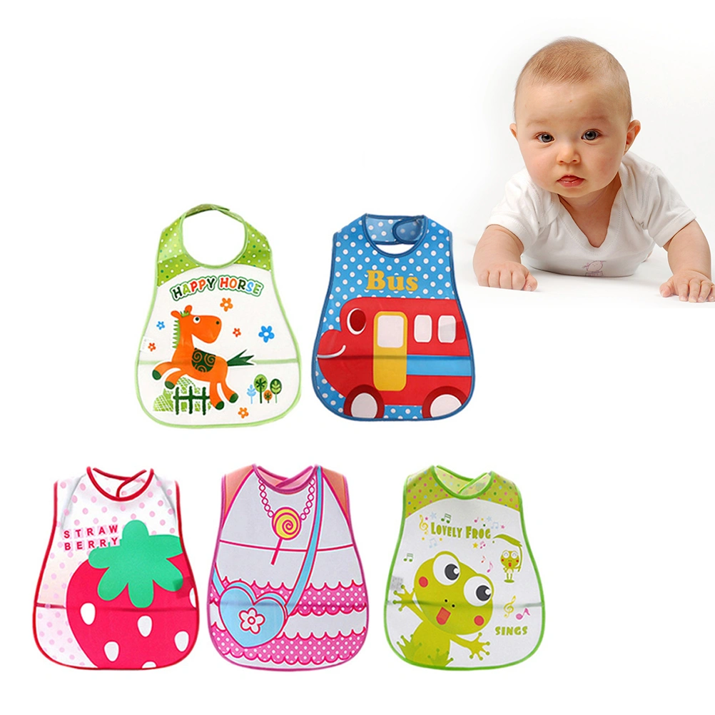 5pcs Adjustable Baby Bibs EVA Plastic Waterproof Lunch Feeding Bibs Baby Cartoon Feeding Cloth Children Baby Apron Babador (Random Pattern)