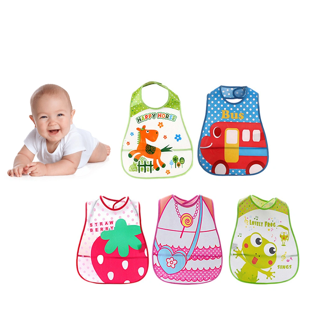 5pcs Adjustable Baby Bibs EVA Plastic Waterproof Lunch Feeding Bibs Baby Cartoon Feeding Cloth Children Baby Apron Babador (Random Pattern)