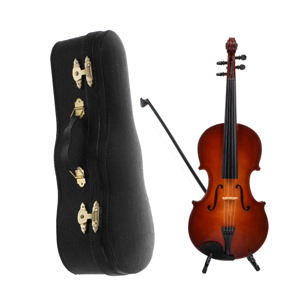 1 Set Mini Violin Model Kit 25cm Creative Fiddle Adornment Photo Props (Dark Red)