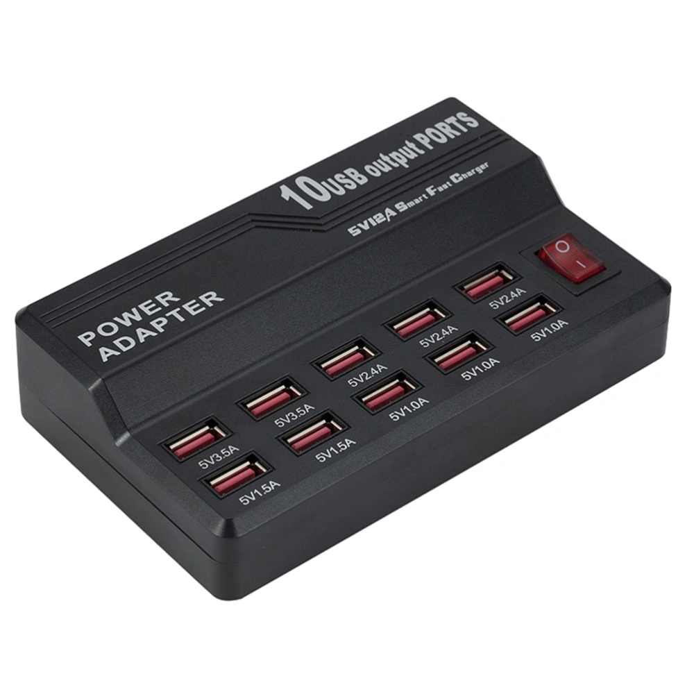 USB 10 Ports Smart Charging Adapter USB Charging Station with AU Plug Black