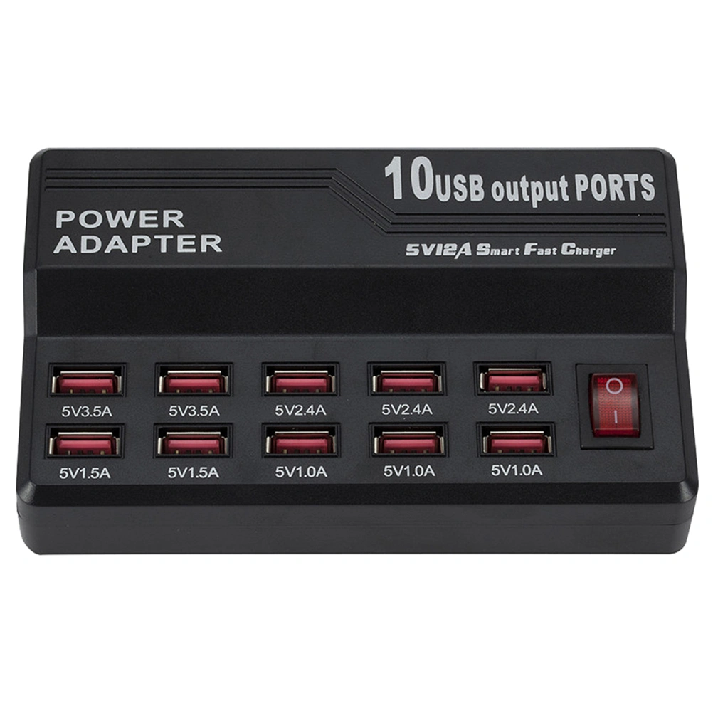 USB 10 Ports Smart Charging Adapter USB Charging Station with AU Plug Black
