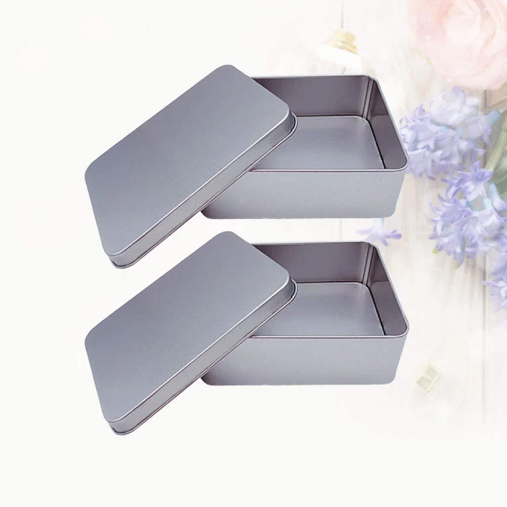 2pcs Practical Rectangular Mask Iron Box Portable Jewelry Letter Case Durable Desktop Storage Boxes (Flat Cover)
