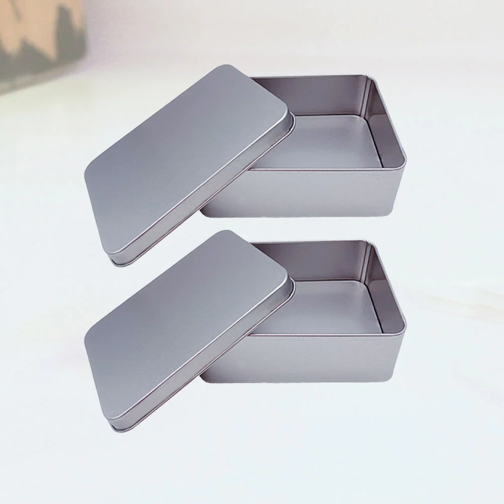 2pcs Practical Rectangular Mask Iron Box Portable Jewelry Letter Case Durable Desktop Storage Boxes (Flat Cover)