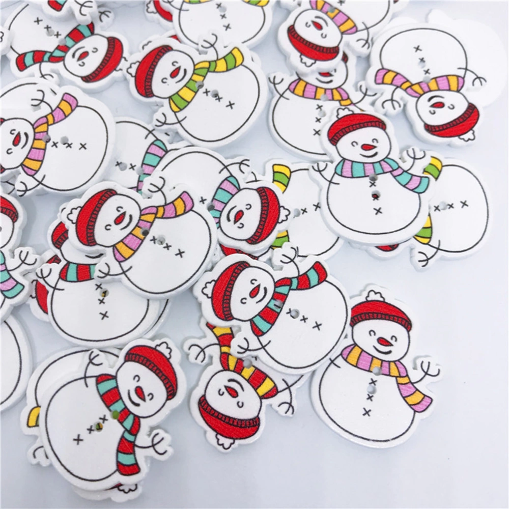 50pcs Cartoon Colored Wood Snowman Buttons Two Holes Christmas Buttons Decoration for Sewing Scrapbook DIY Craft