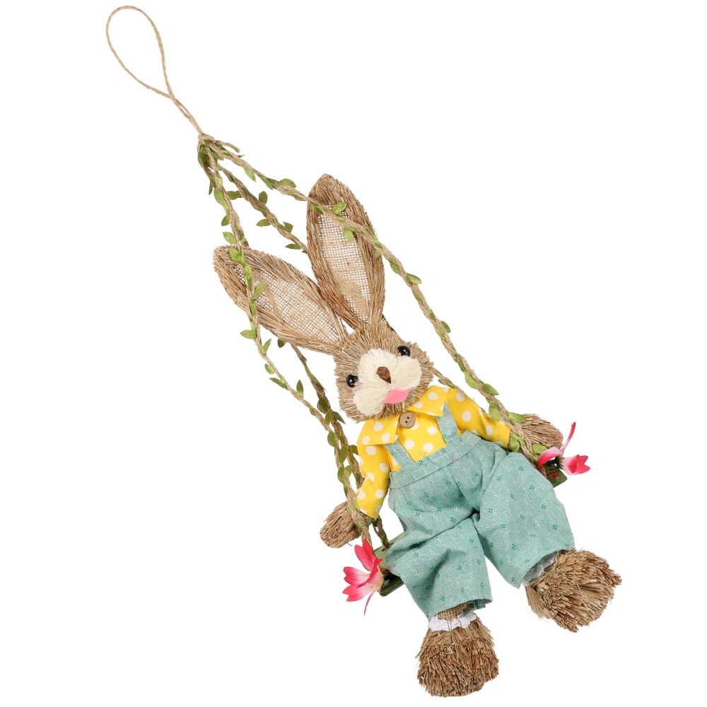 Easter Straw Woven Bunny Swing Bunny Furniture Hanging Pendant Home Decoration